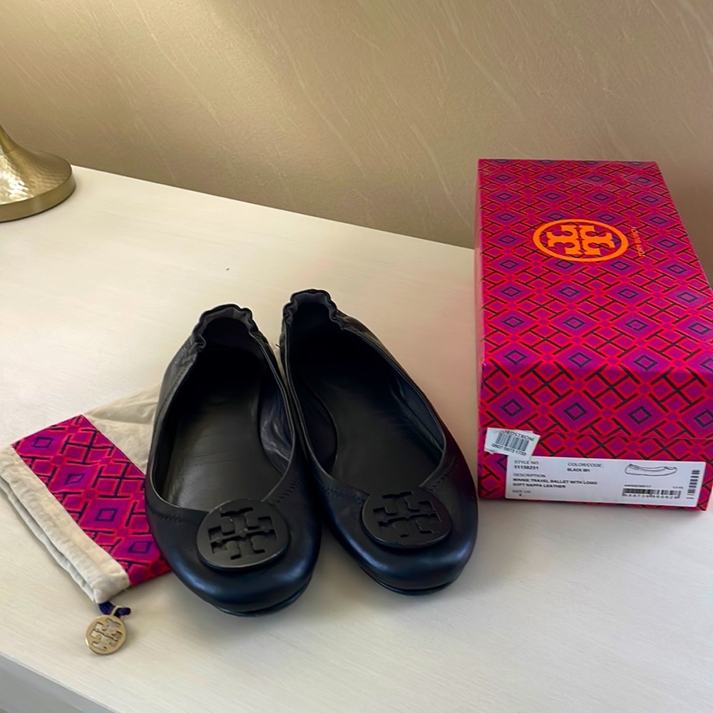 Tory Burch - Minnie Travel Ballet Flats - Soft Leather - Black - Size 8